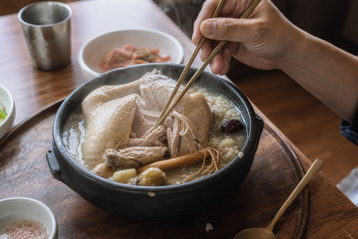 samgyetang Korean ginseng chicken soup recipe - 완성 근접샷