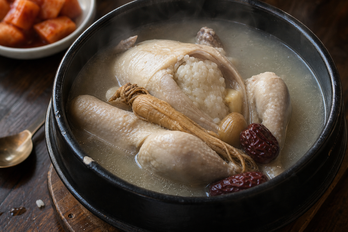 samgyetang Korean ginseng chicken soup recipe - 완성 플레이팅